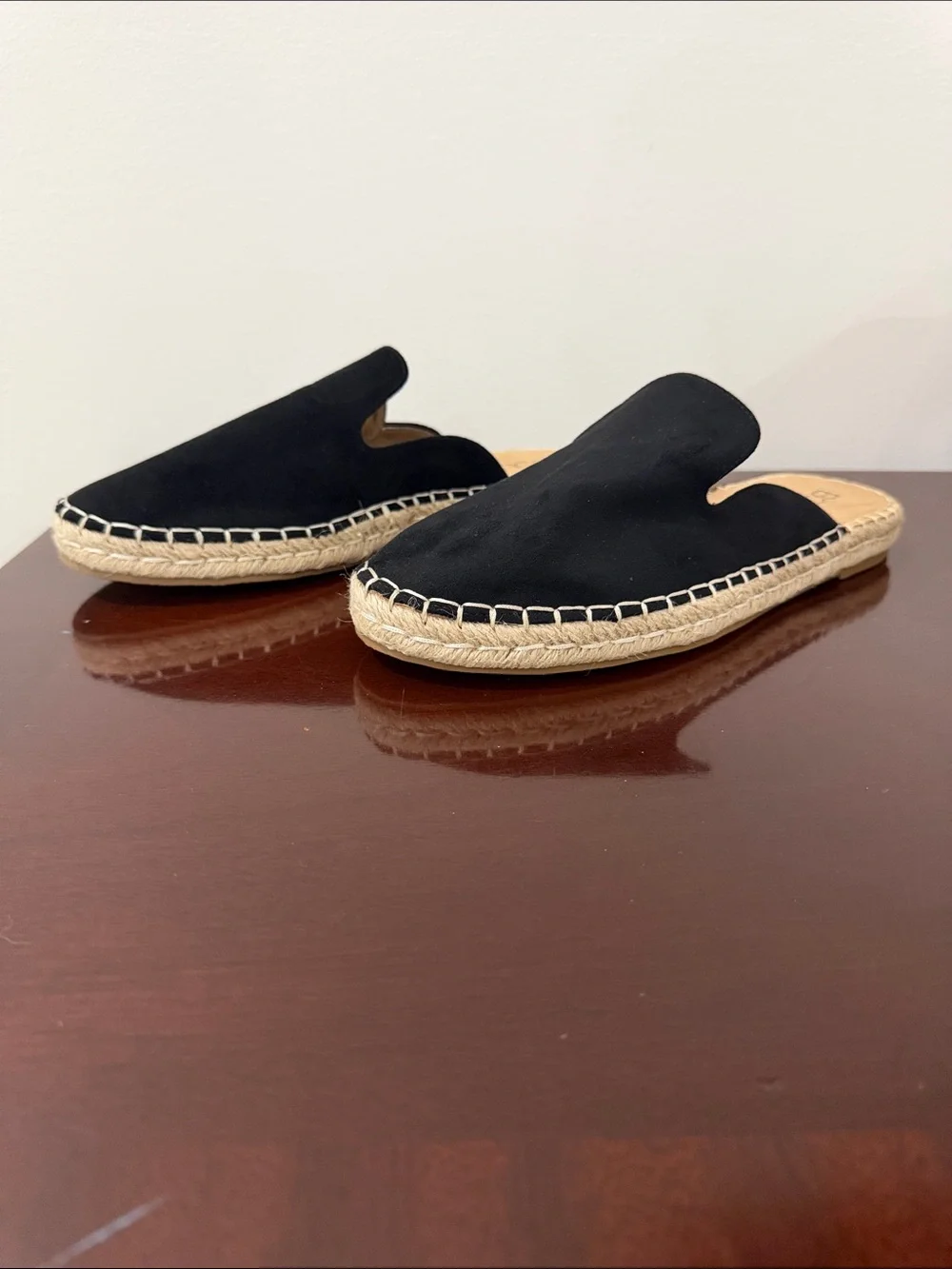 Black Suede Espadrille Slip-On Mules